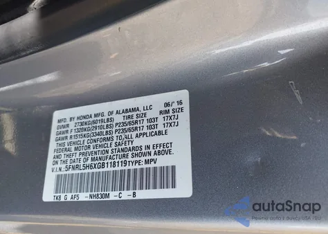 2016 Honda Odyssey Ex-L from USA, damaged, VIN 5FNRL5H6XGB118119